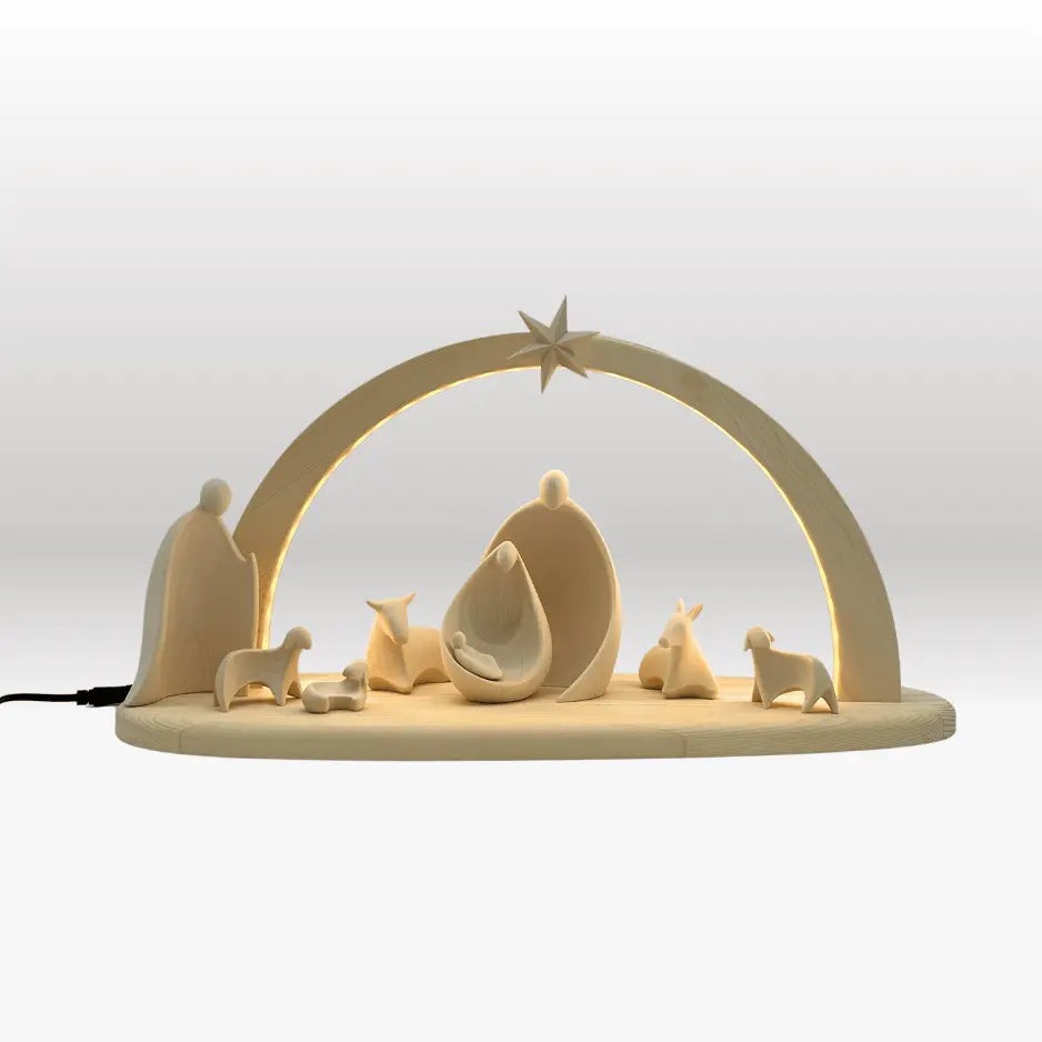 Krippenfiguren Set (8 Figuren) von Ambiente Design mit Stall "Sternenschein" natur