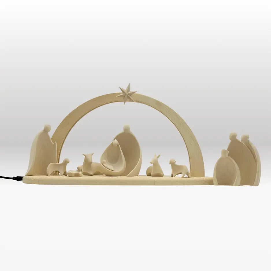 Krippenfiguren Set (10 Figuren) von Ambiente Design mit Stall "Sternenschein" natur