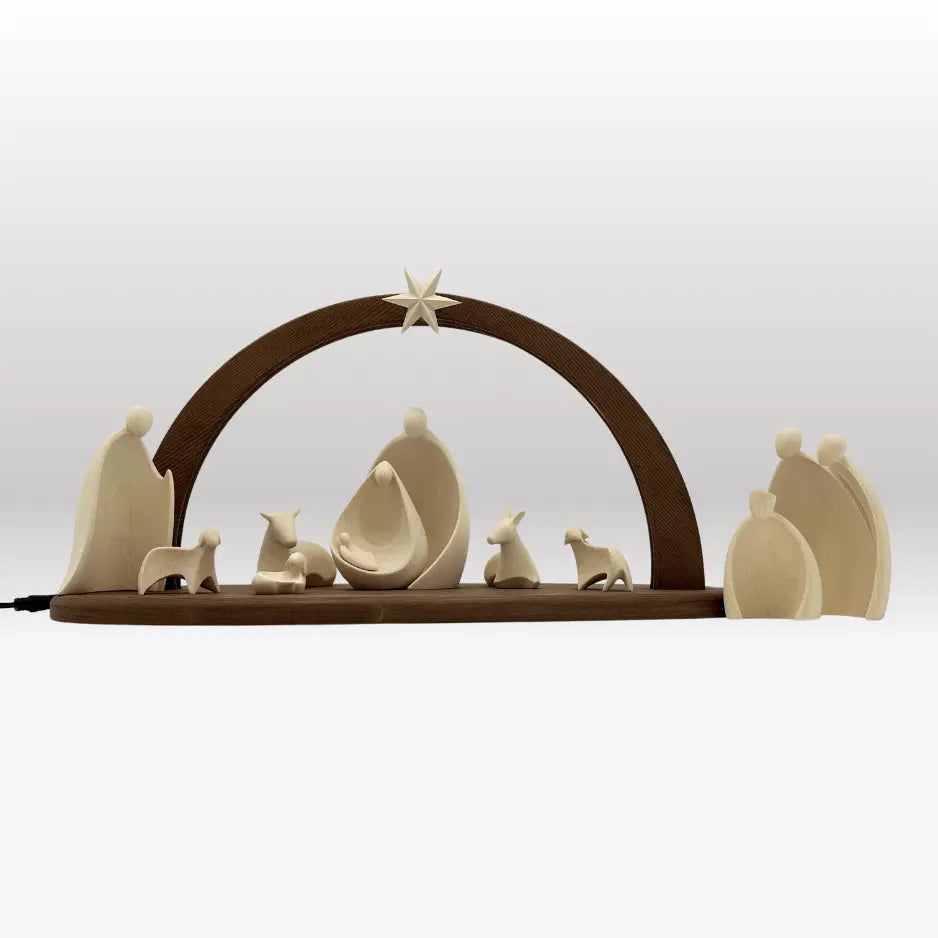 Krippenfiguren Set (10 Figuren) von Ambiente Design mit Stall "Sternenschein" braun