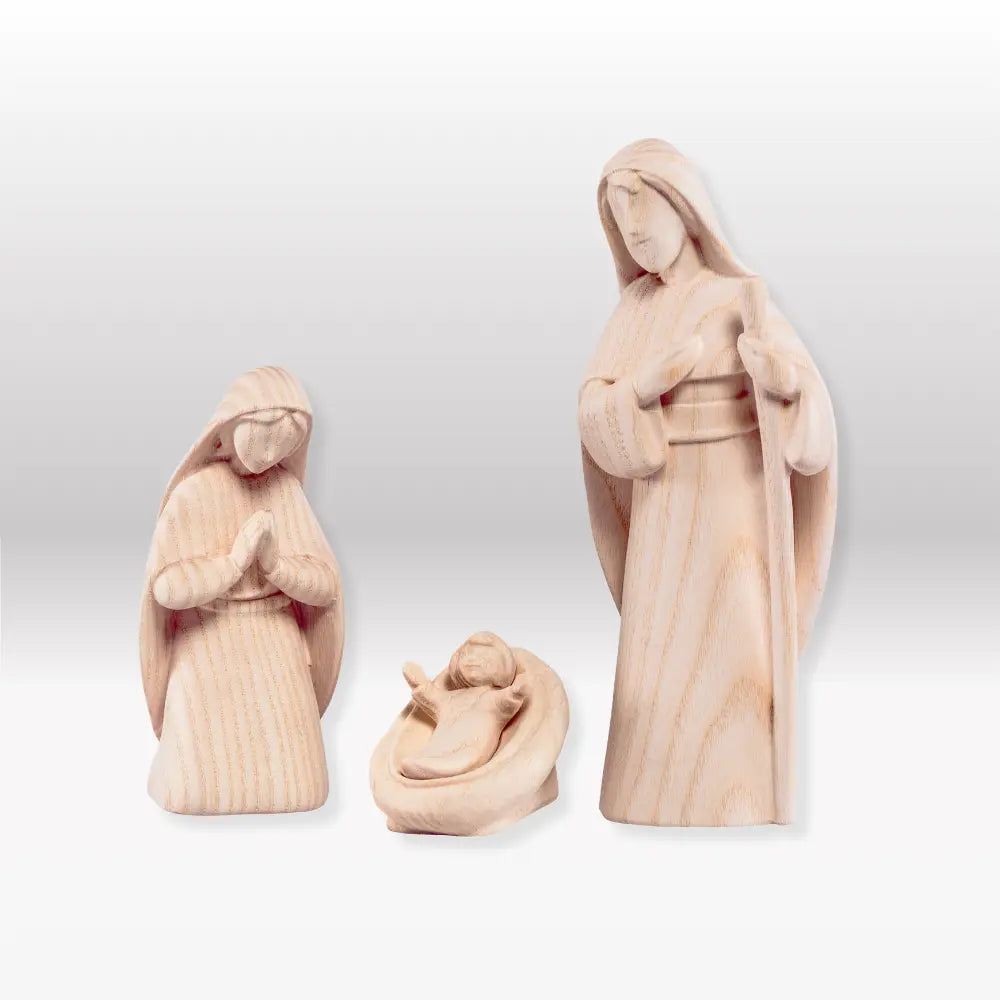 Heilige Familie (3 Figuren) von Akantus natur mit Familienhaus "Akantus Design" Fichte natur