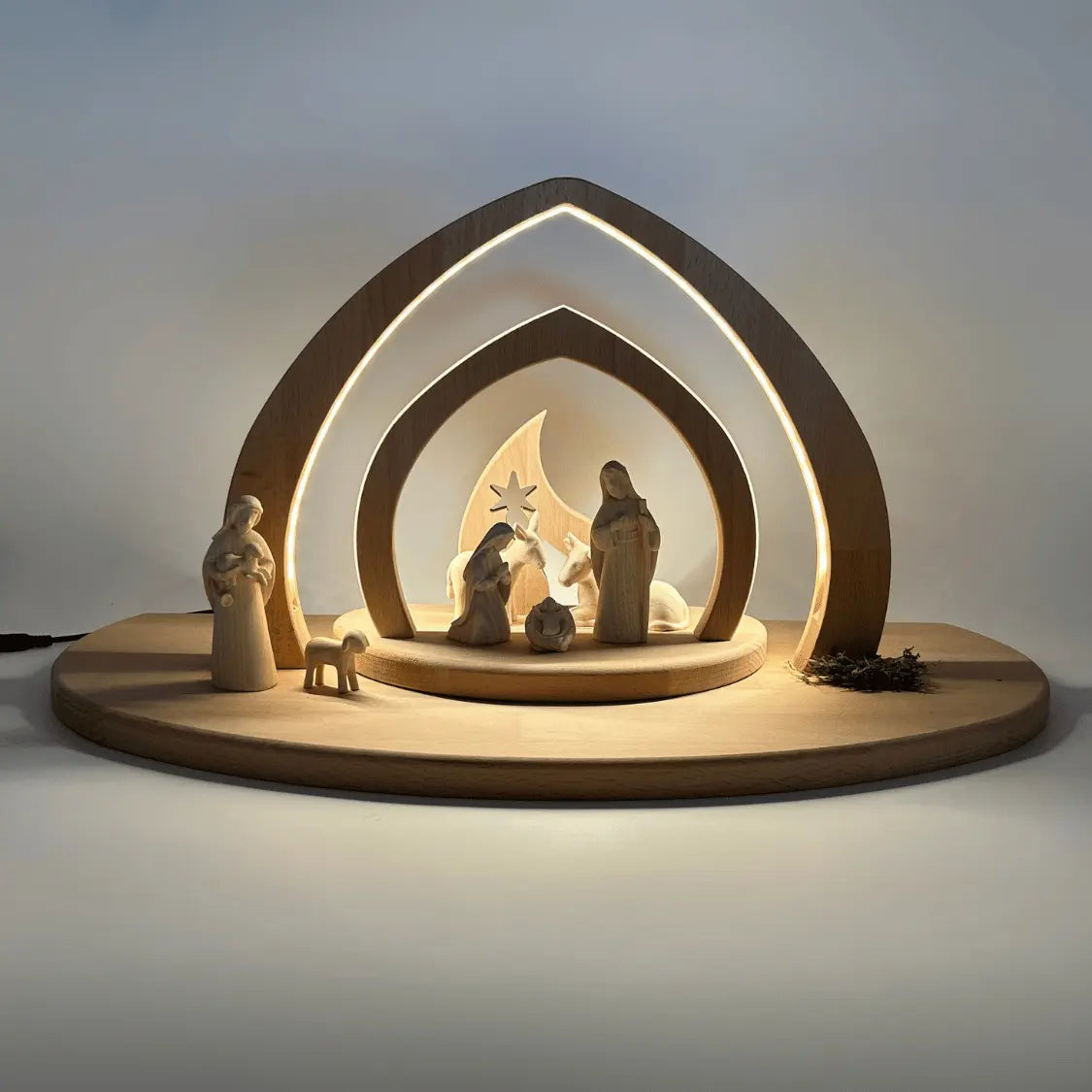 Krippenfiguren Set (7 Figuren) Akantus natur mit Krippenstall "Bethlehem"