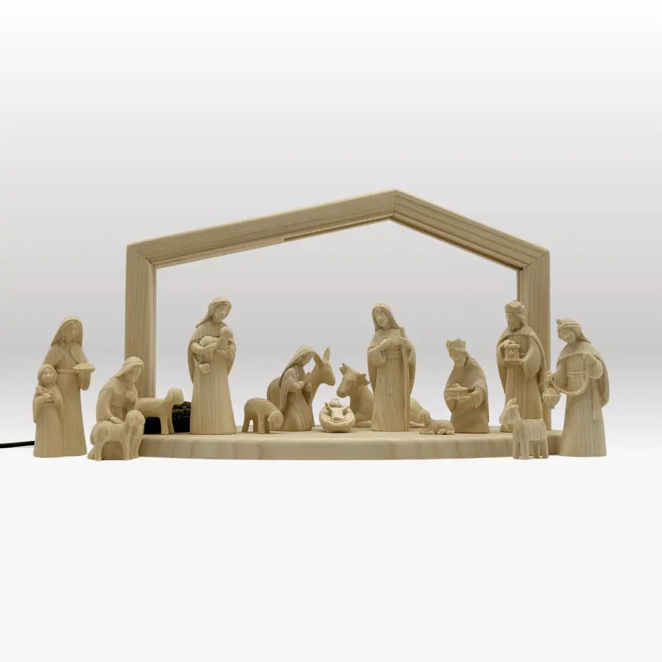 Krippenfiguren Set (15 Figuren) von Akantus natur mit Stall "Akantus Design"natur