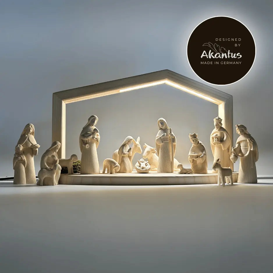 Krippenfiguren Set (15 Figuren) von Akantus natur mit Stall "Akantus Design"natur