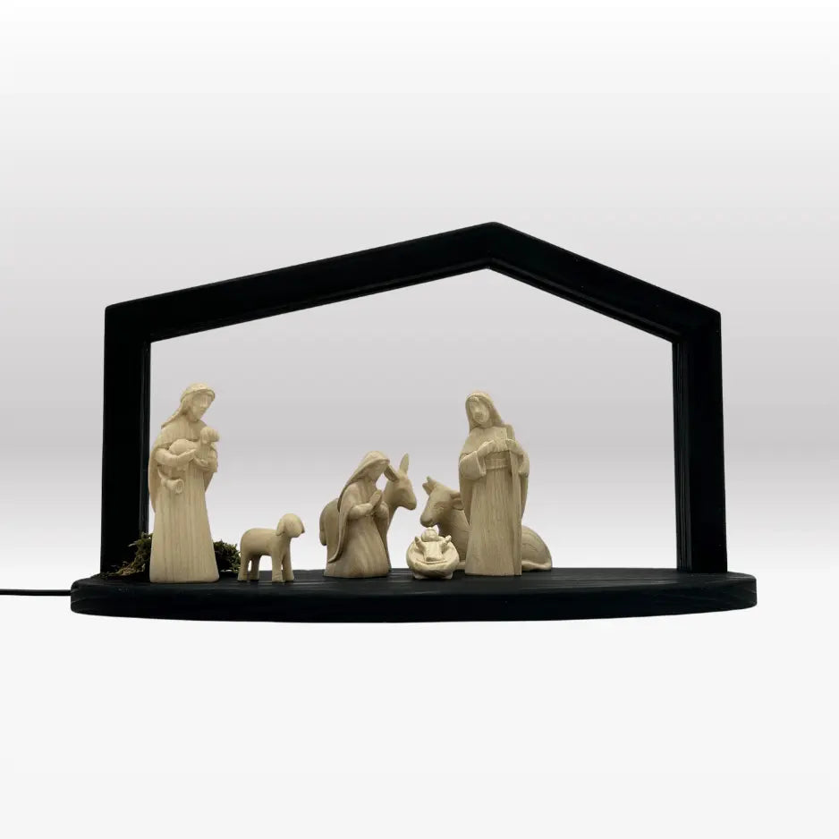 Krippenfiguren Set (7 Figuren) von Akantus natur mit Stall "Akantus Design" schwarz