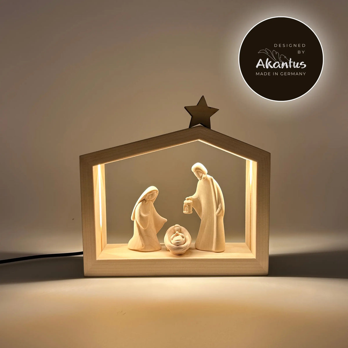 Heilige Familie (3 Figuren) von Leonardo natur mit Familienhaus: "Akantus Design" Fichte natur