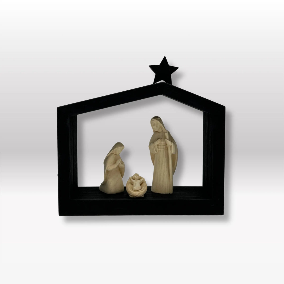 Heilige Familie (3 Figuren) von Akantus natur mit Familienhaus: "Akantus Design" black