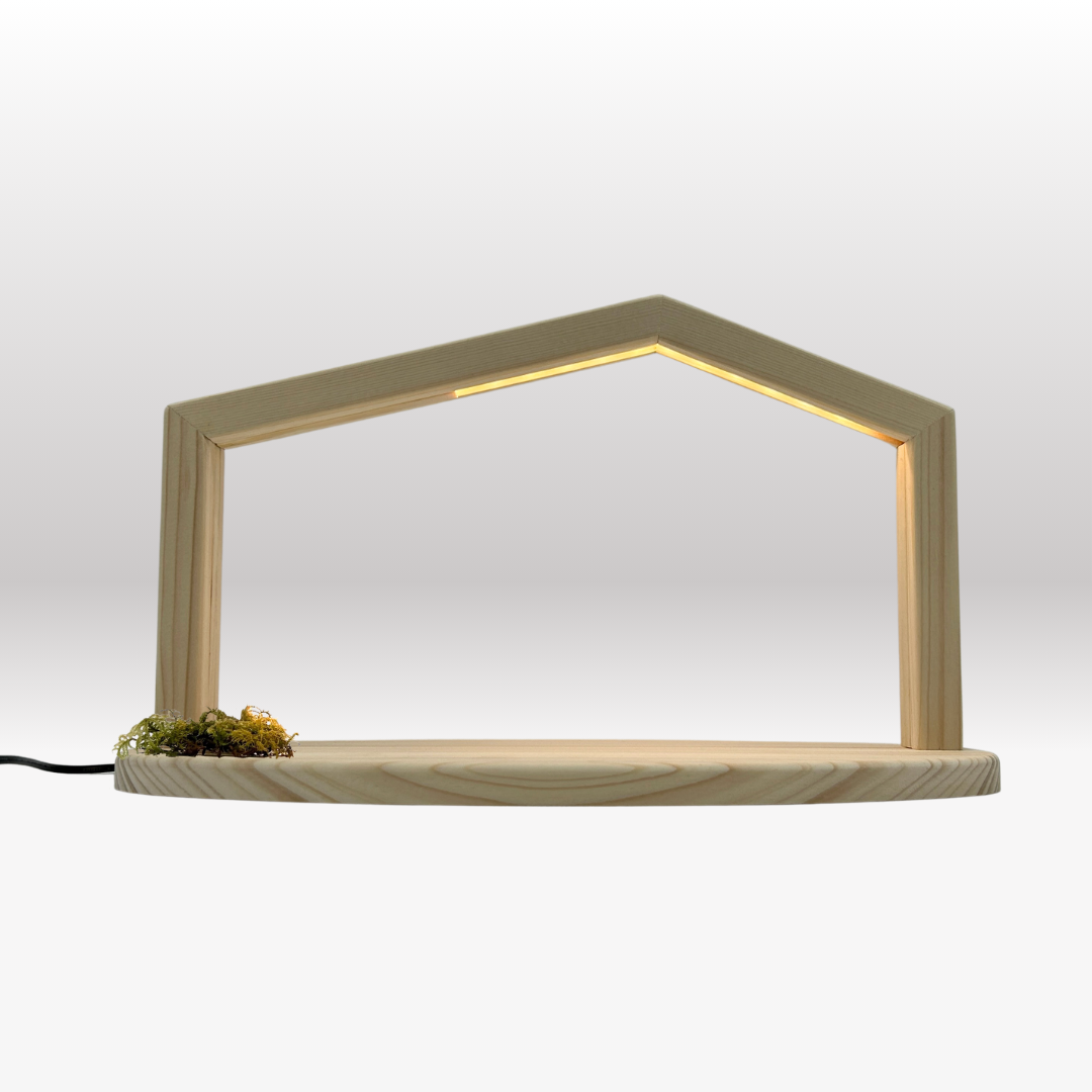 Heilige Familie (3 Figuren) von Licht mit Stall "Akantus Design" natur