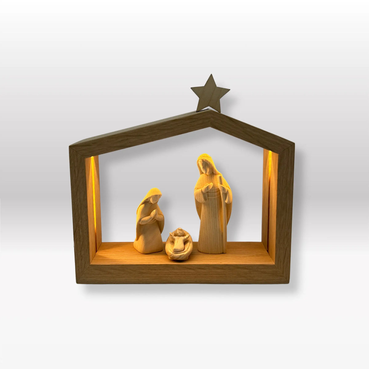 Heilige Familie (3 Figuren) von Akantus natur mit Familienhaus: "Akantus Design" Eiche