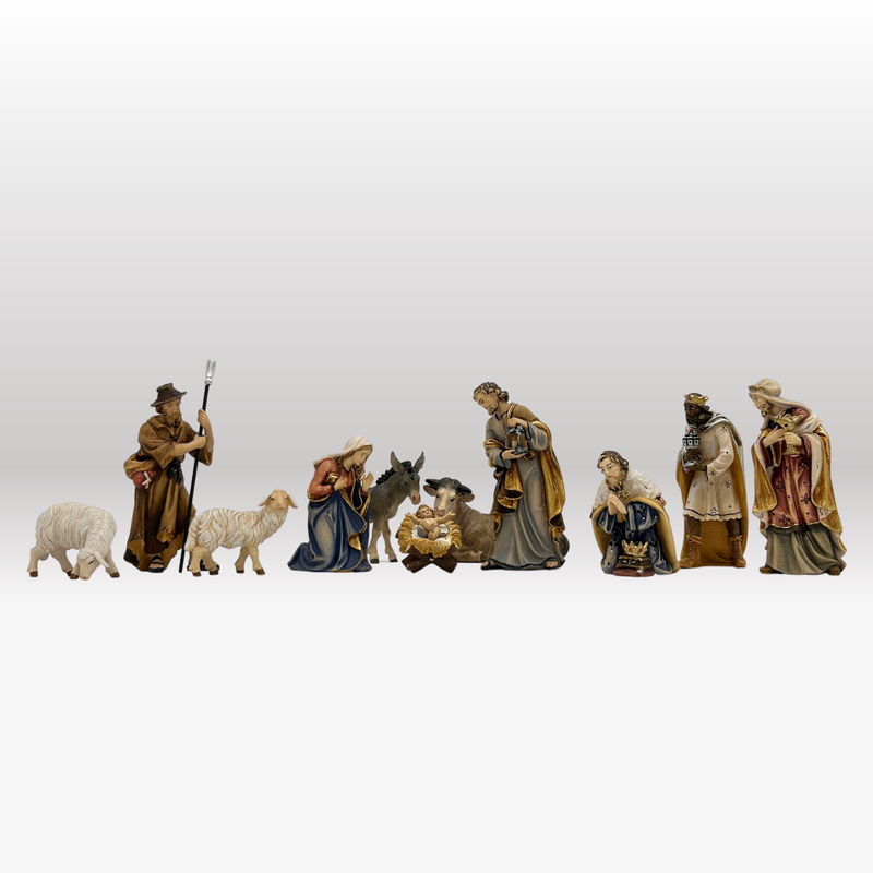 Krippenfiguren Set mit Rustikaler Stall 11 Figuren von Kostner