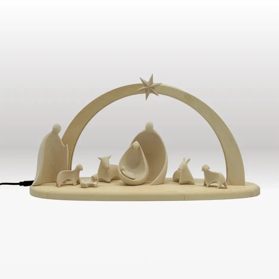 Krippenfiguren Set (8 Figuren) von Ambiente Design mit Stall "Sternenschein" natur