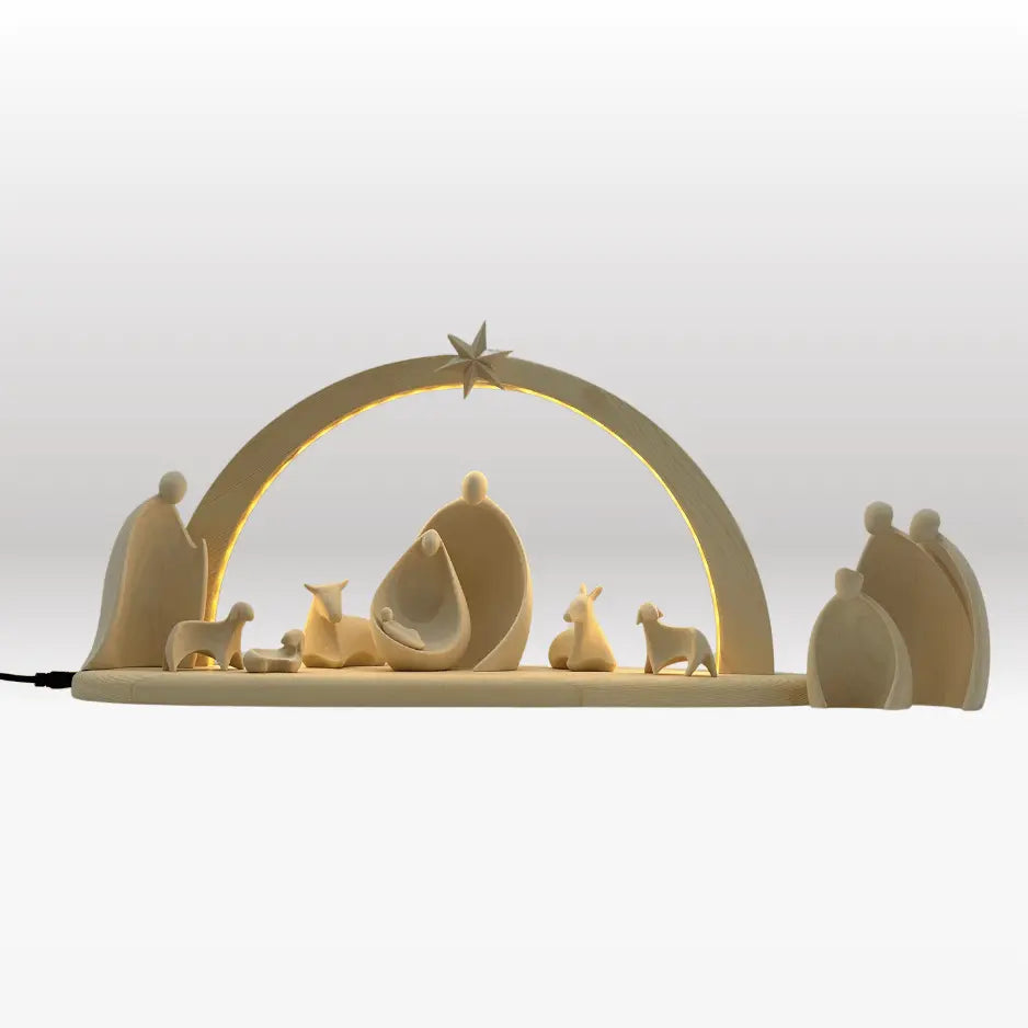 Krippenfiguren Set (10 Figuren) von Ambiente Design mit Stall "Sternenschein" natur