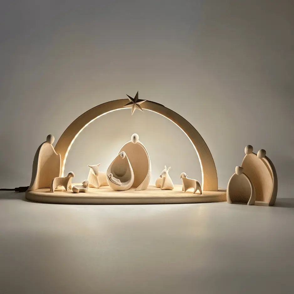 Krippenfiguren Set (10 Figuren) von Ambiente Design mit Stall "Sternenschein" natur