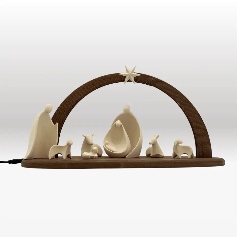 Krippenfiguren Set (8 Figuren) von Ambiente Design mit Stall "Sternenschein" braun