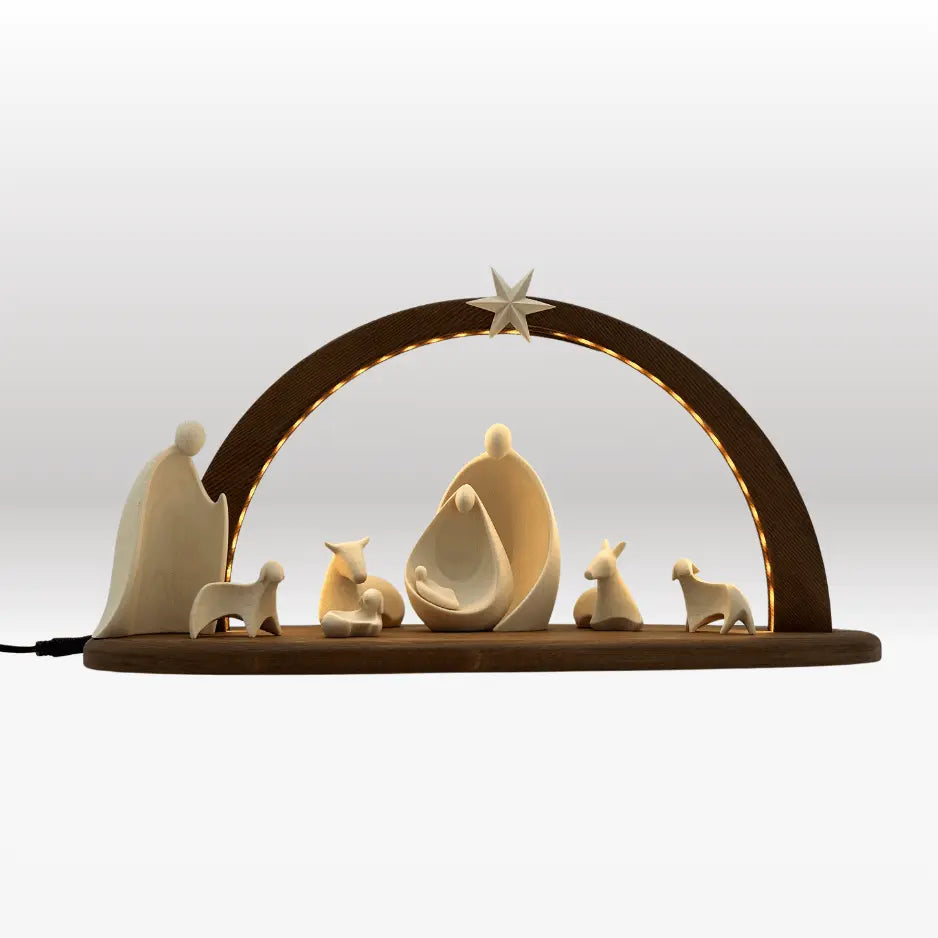 Krippenfiguren Set (8 Figuren) von Ambiente Design mit Stall "Sternenschein" braun