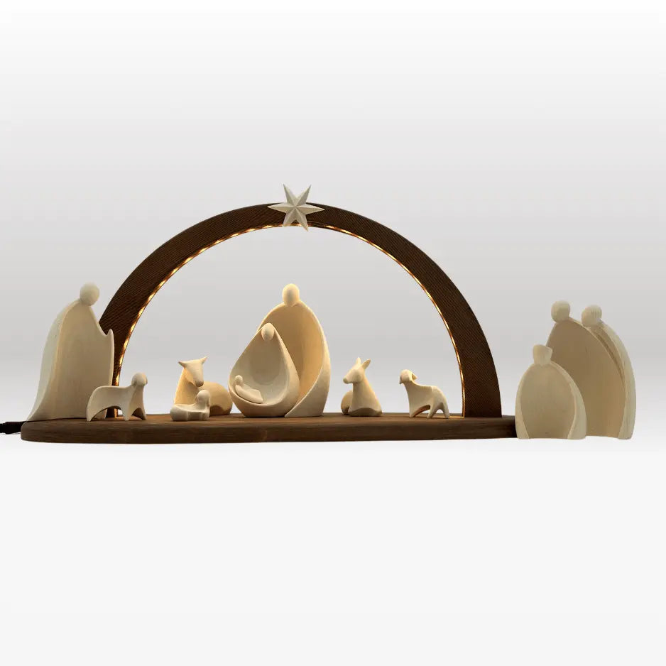 Krippenfiguren Set (10 Figuren) von Ambiente Design mit Stall "Sternenschein" braun