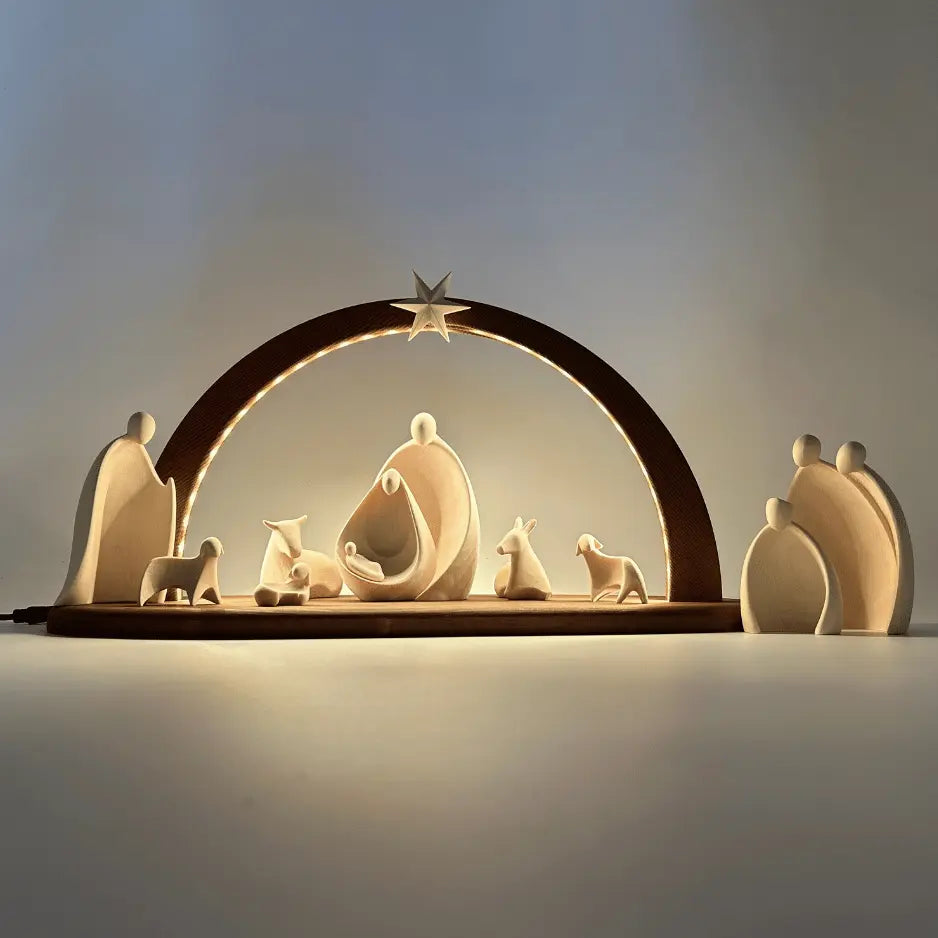Krippenfiguren Set (10 Figuren) von Ambiente Design mit Stall "Sternenschein" braun