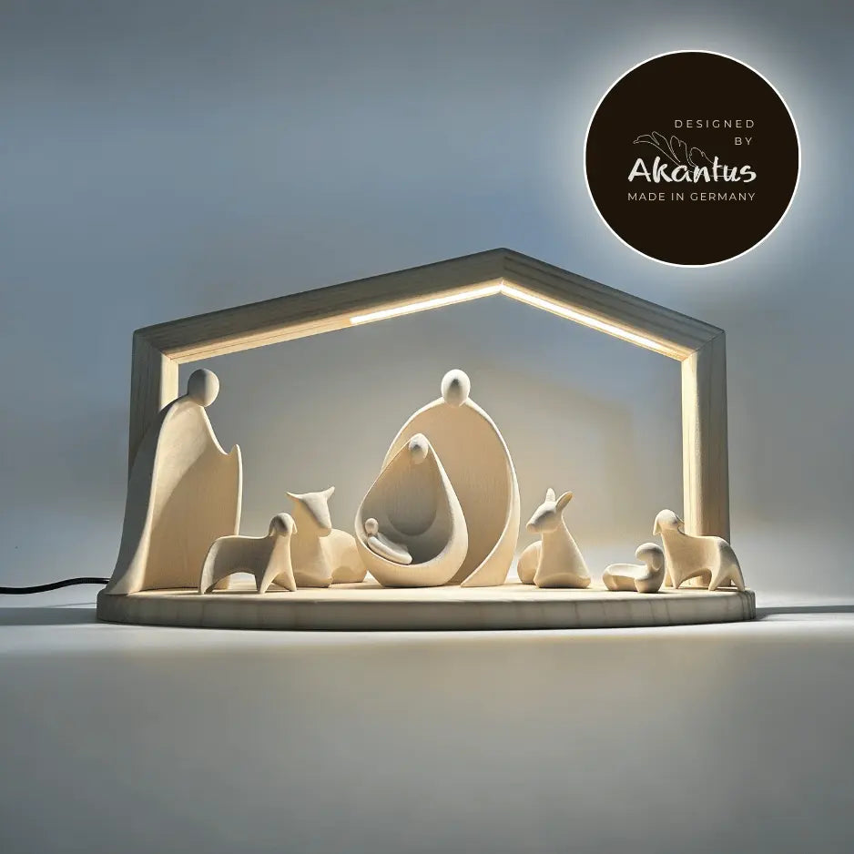 Krippenfiguren Set (8 Figuren) von Ambiente Design mit Stall "Akantus design" natur