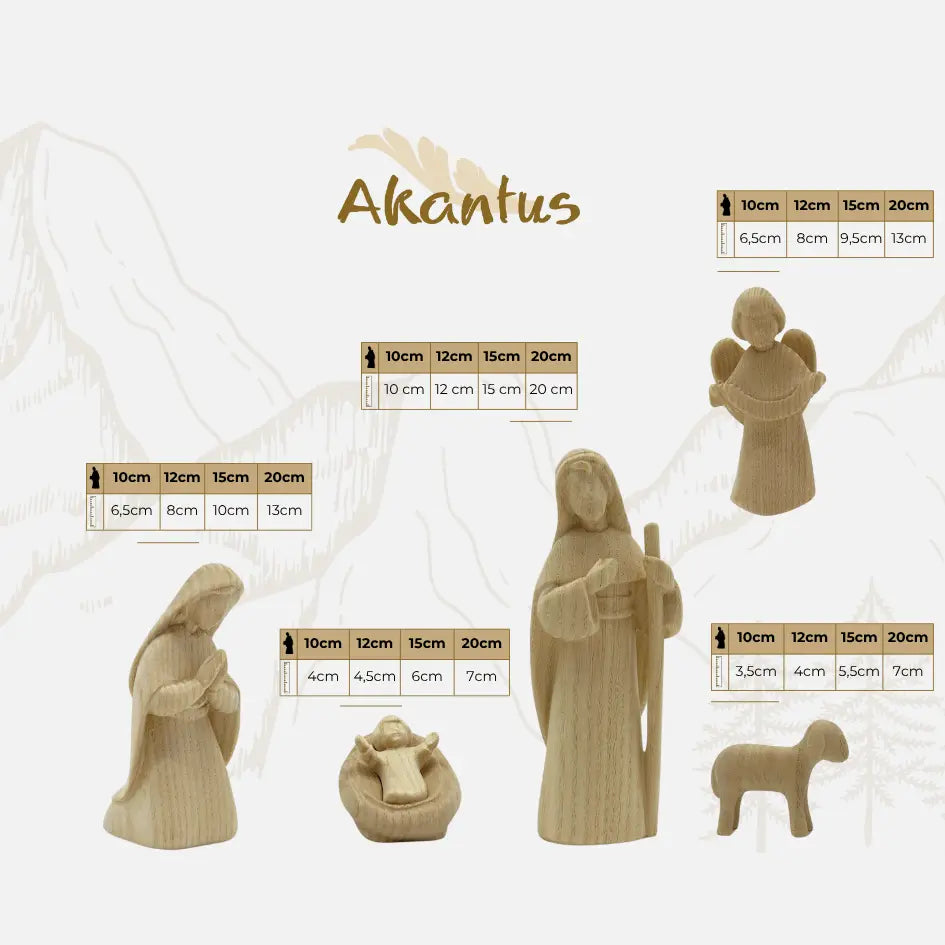 Heilige Familie (3 Figuren) von Akantus natur mit Familienhaus "Akantus Design" Fichte natur