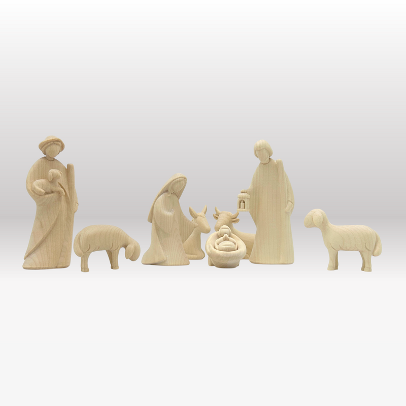 Krippenfiguren Set mit Moderner Stall und 8 Figuren von Leonardo natur