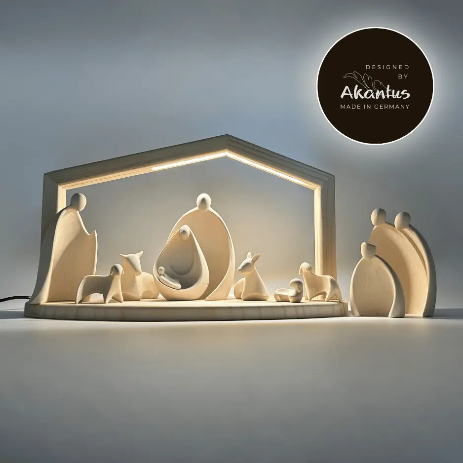 Krippenfiguren Set (10 Figuren) von Ambiente Design mit Stall "Akantus design" natur