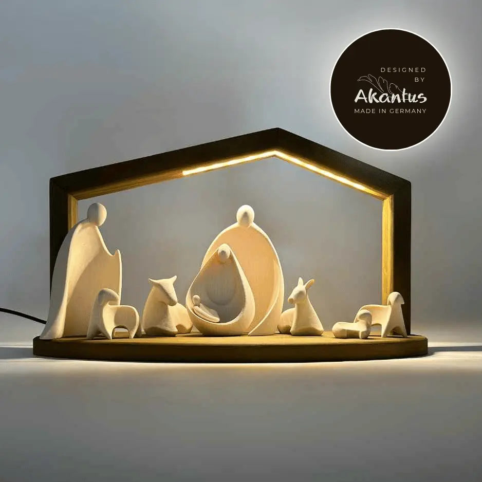 Krippenfiguren Set (8 Figuren) von Ambiente Design mit Stall "Akantus Design" brown