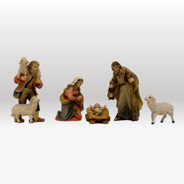 Krippenfiguren Set mit Rustikaler Stall 7 Figuren von Heimatkrippe