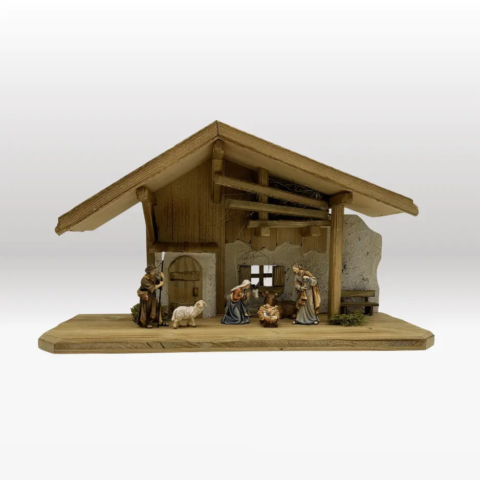 Krippenfiguren Set (7 Figuren) von Kostner mit Stall "Alpen"