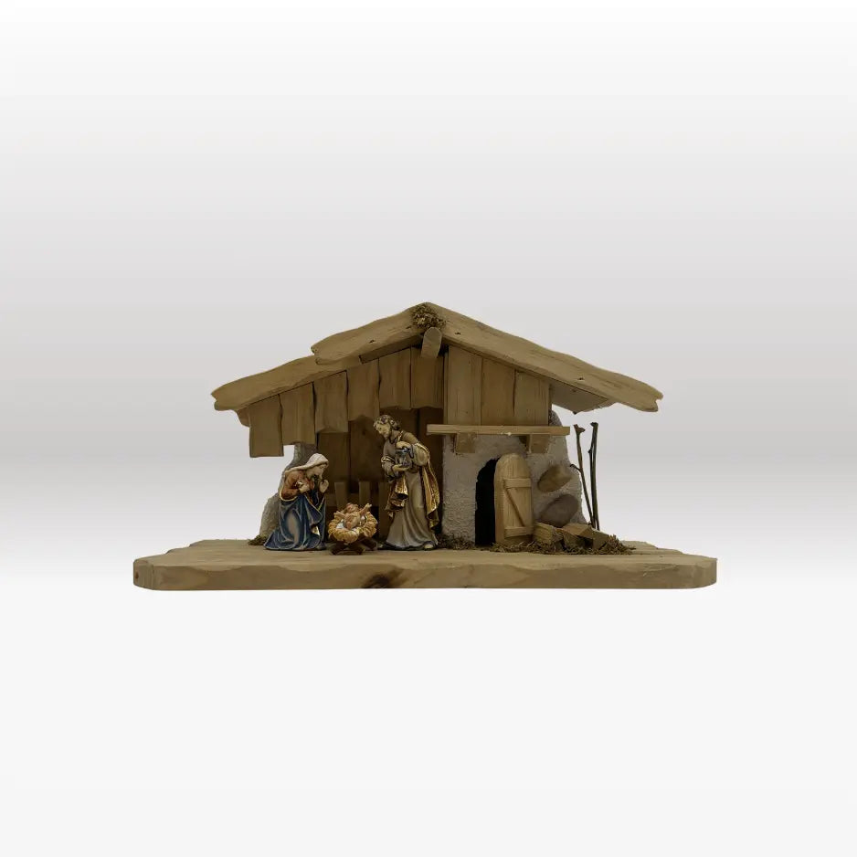 Heilige Familie (3 Figuren) von Kostner mit Stall "Tirol"