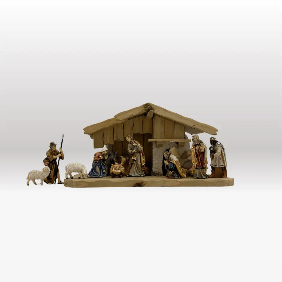 Krippenfiguren Set (11 Figuren) von Kostner mit Stall "Tirol"