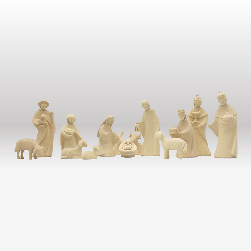 Krippenfiguren Set mit Stall Sternenschein dunkel mit Beleuchtung 14 Figuren von Leonardo natur