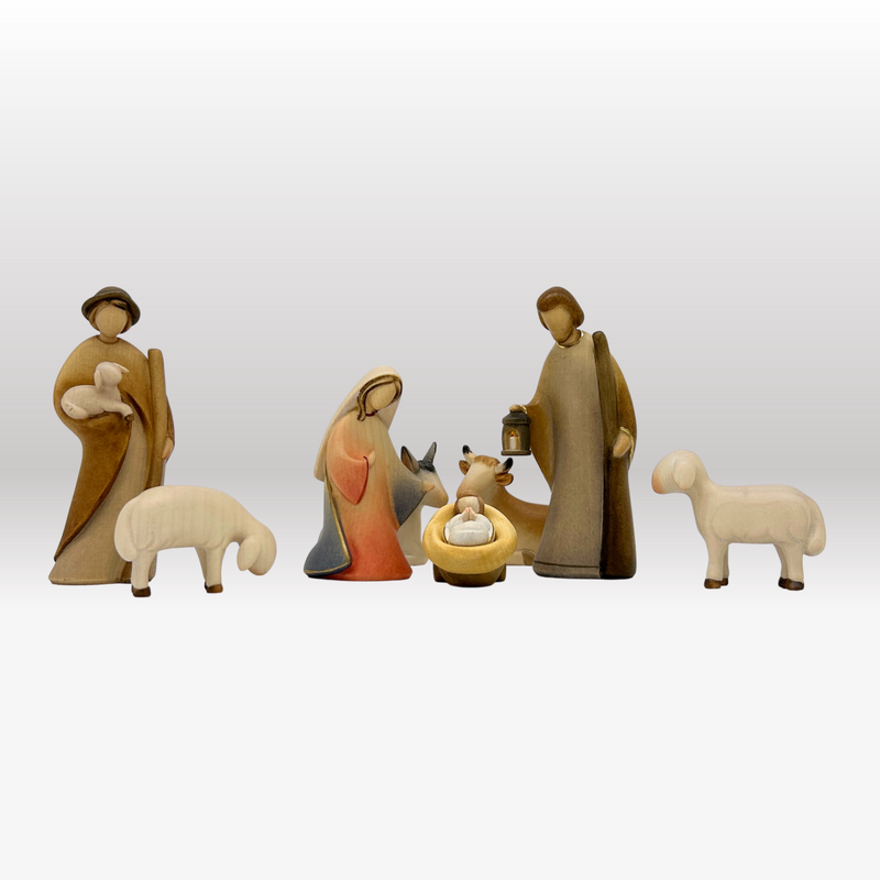 Krippenfiguren Set mit Moderner Stall und 8 Figuren von Leonardo bemalt