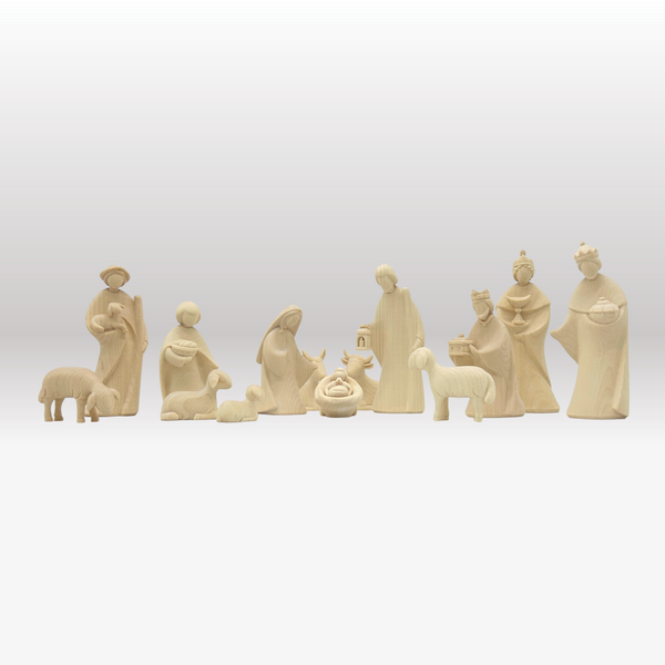 Krippenfiguren Set mit Moderner Stall und 14 Figuren von Leonardo natur