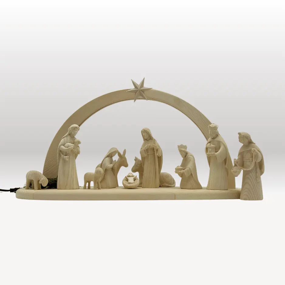 Krippenfiguren Set (11 Figuren) von Akantus natur mit Stall "Sternenschein" natur