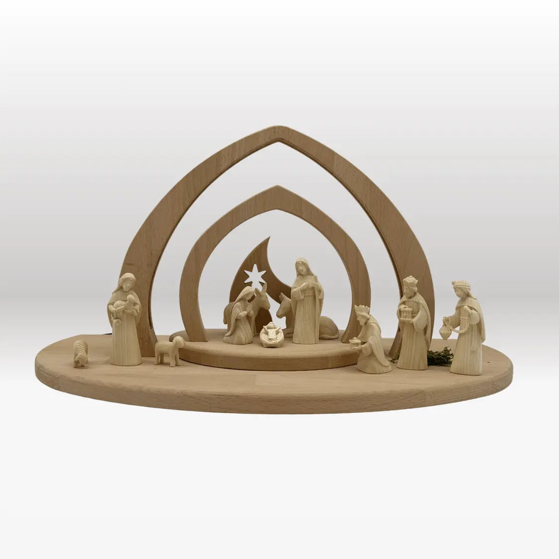 Krippenfiguren Set (11 Figuren) von Akantus natur mit Krippenstall "Bethlehem"