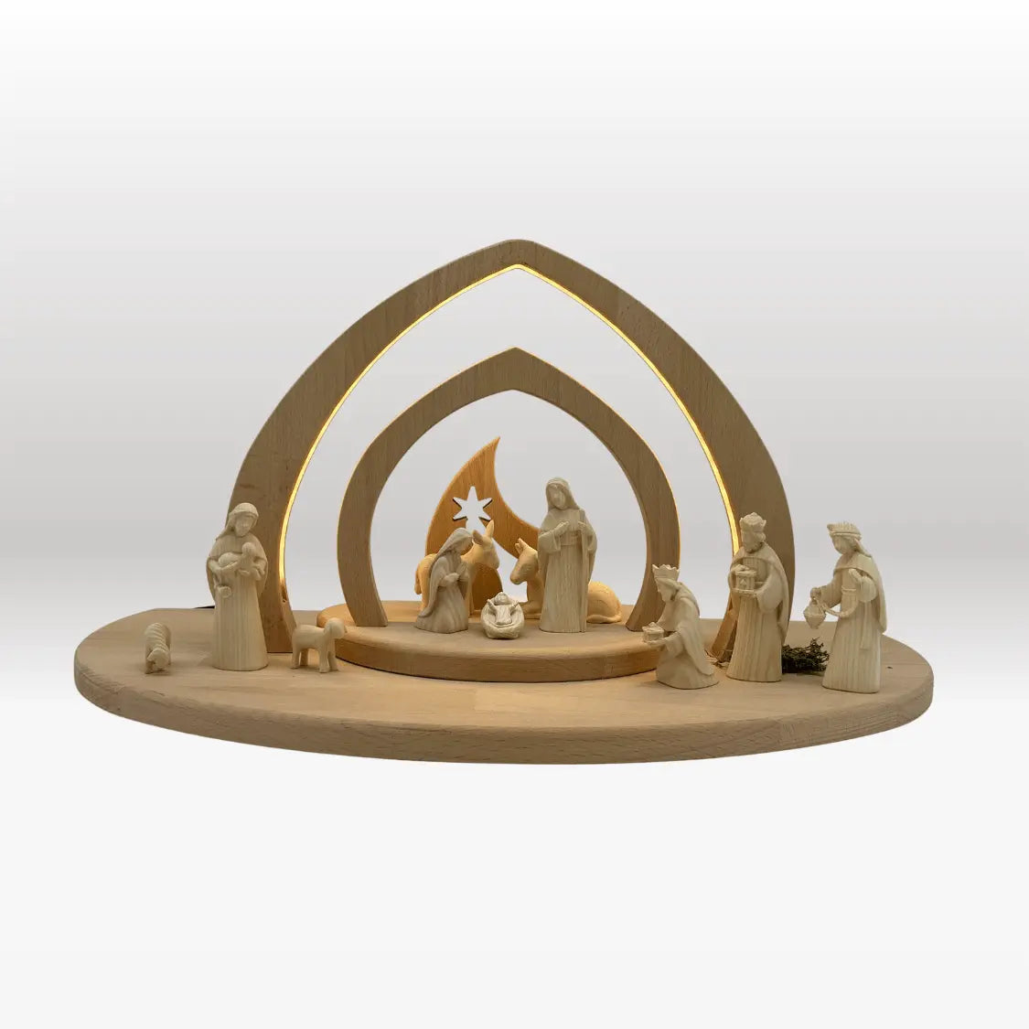 Krippenfiguren Set (11 Figuren) von Akantus natur mit Krippenstall "Bethlehem"