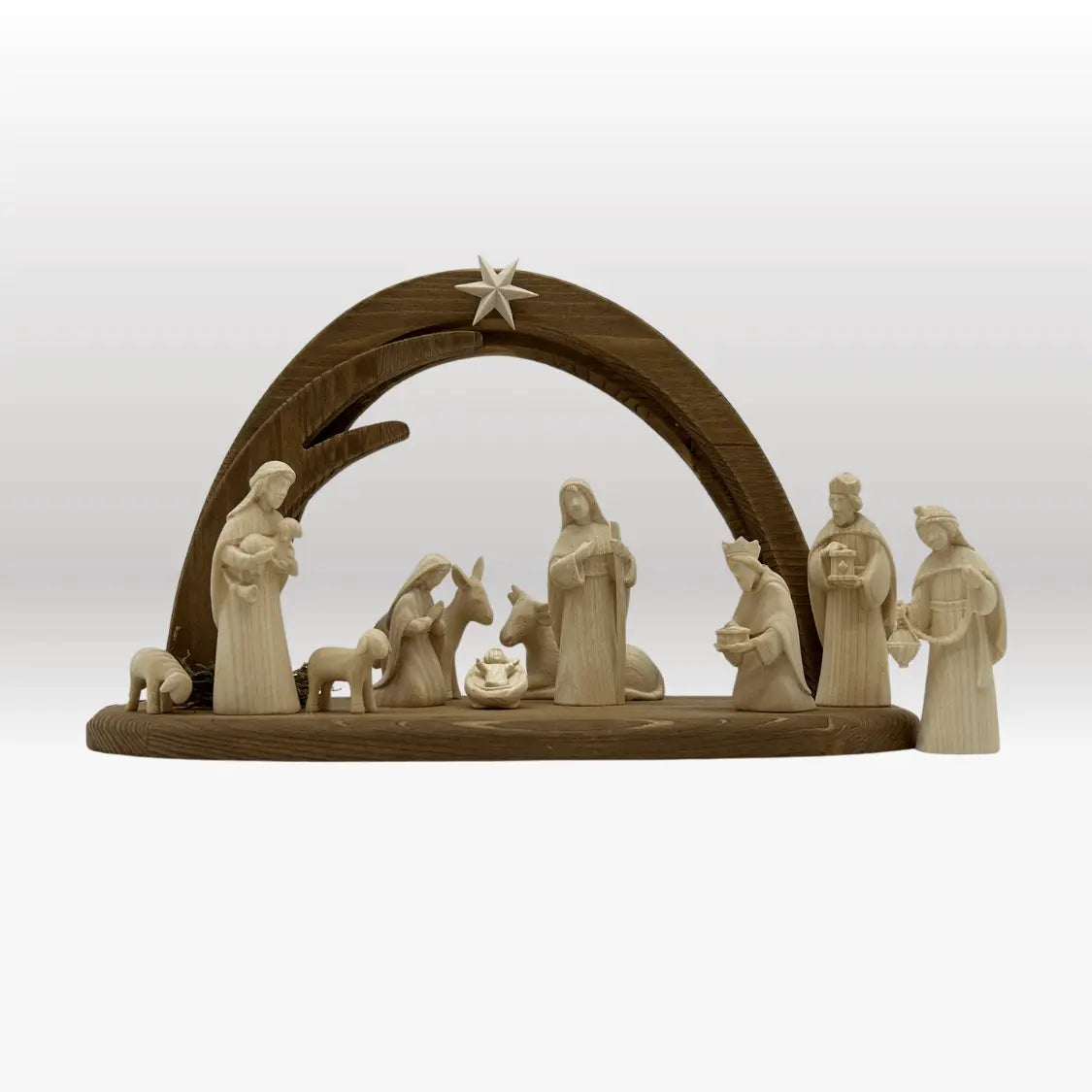 Krippenfiguren Set (11 Figuren) von Akantus natur mit  Stall "Leonardo"