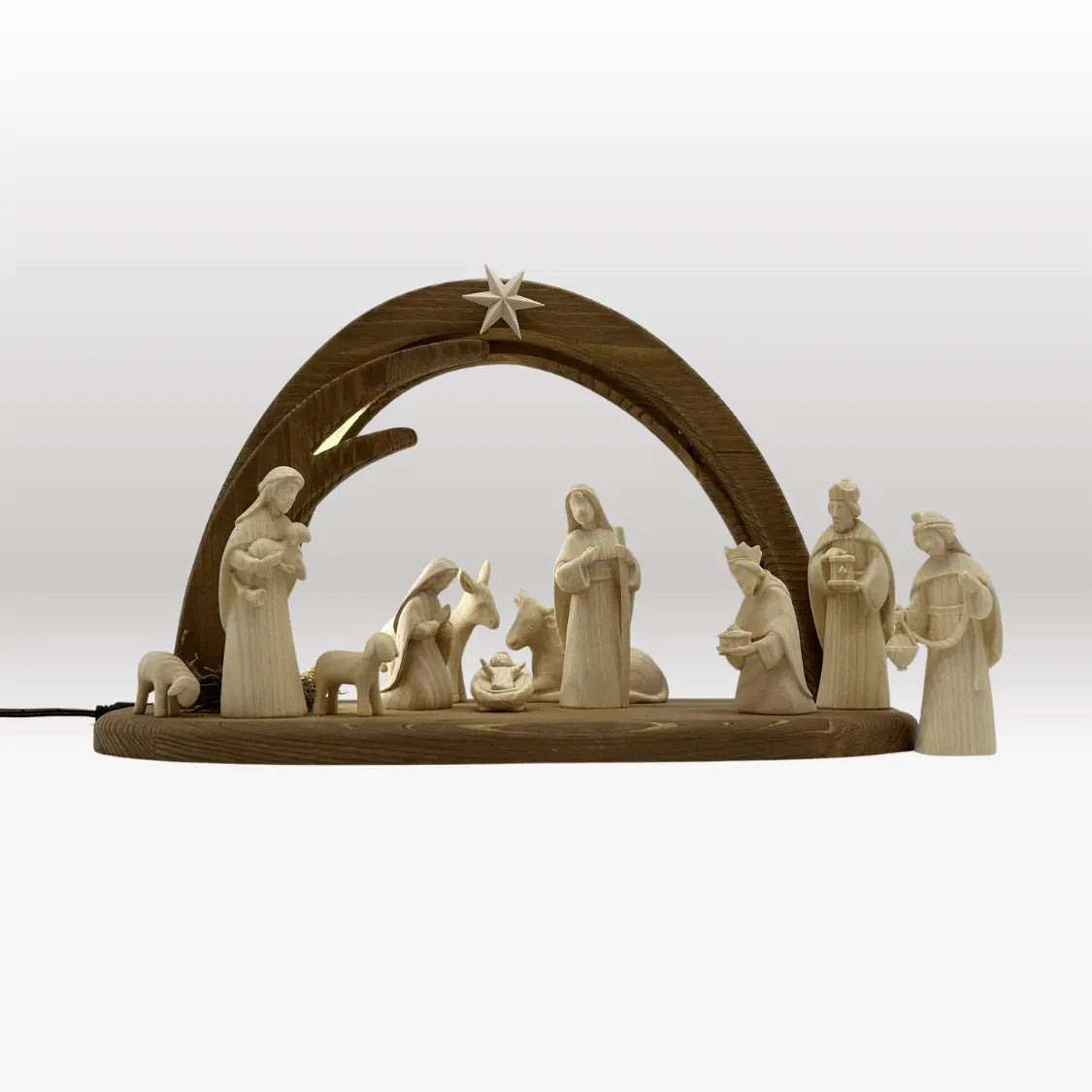 Krippenfiguren Set (11 Figuren) von Akantus natur mit  Stall "Leonardo"