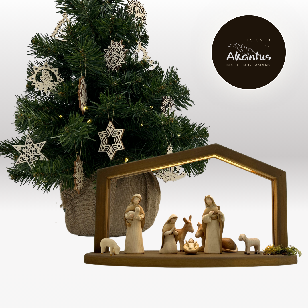 Adventskalender Nr. 2: Akantus Krippe mit Stall "Akantus Design" brown