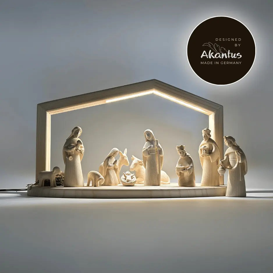 Krippenfiguren Set (11 Figuren) von Akantus natur mit Stall "Akantus Design" natur