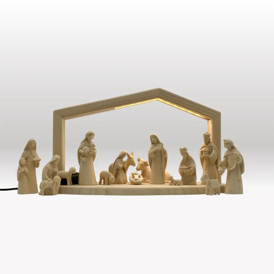 Krippenfiguren Set (15 Figuren) von Akantus natur mit Stall "Akantus Design"natur
