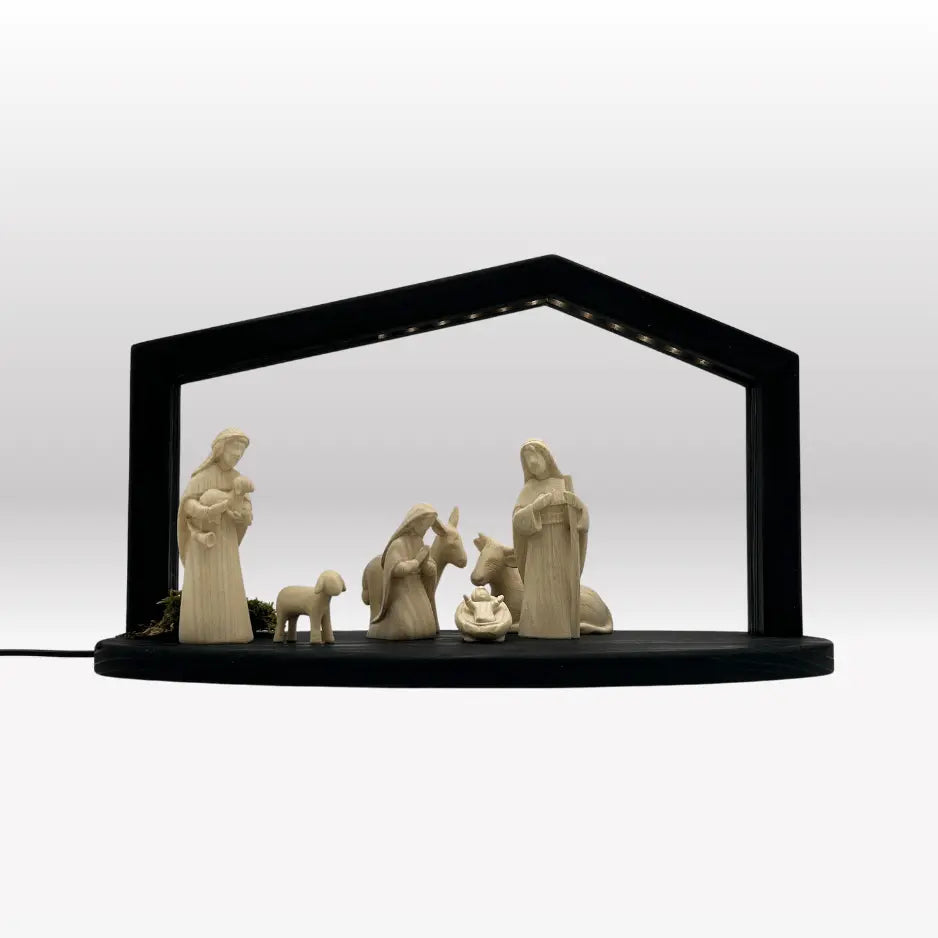 Krippenfiguren Set (7 Figuren) von Akantus natur mit Stall "Akantus Design" schwarz