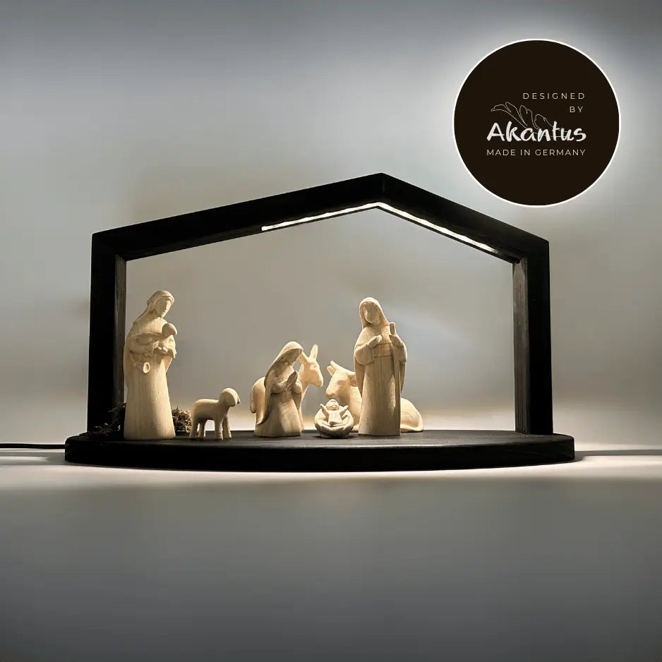 Krippenfiguren Set (7 Figuren) von Akantus natur mit Stall "Akantus Design" schwarz