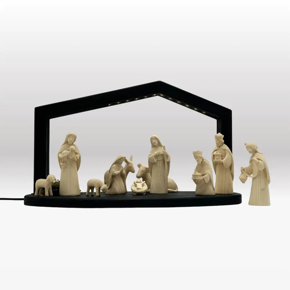 Krippenfiguren Set (11 Figuren) von Akantus natur mit Stall "Akantus Design" schwarz