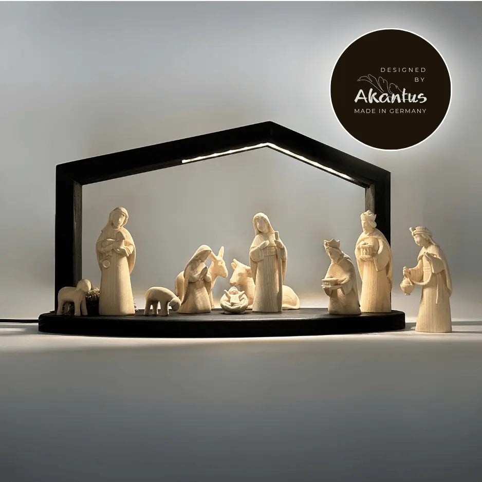 Krippenfiguren Set (11 Figuren) von Akantus natur mit Stall "Akantus Design" schwarz