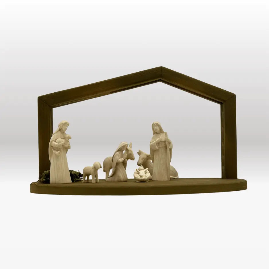 Krippenfiguren Set (7 Figuren) von Akantus natur mit Stall "Akantus Design" brown