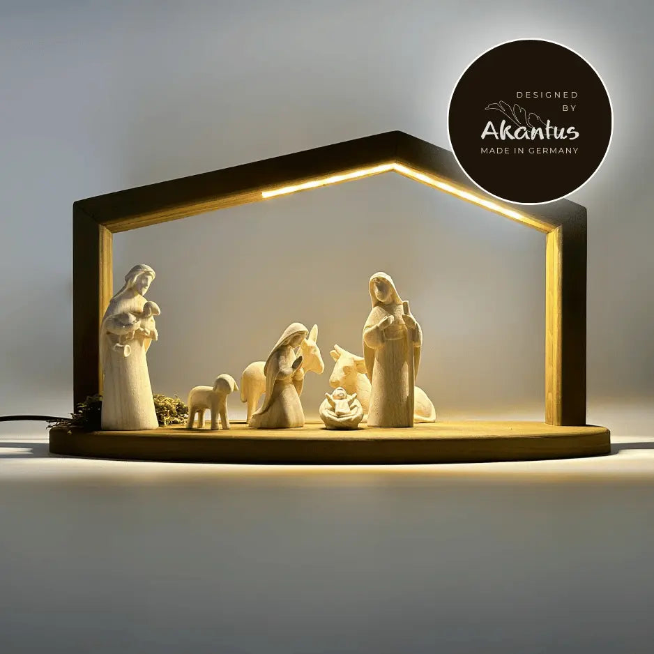 Krippenfiguren Set (7 Figuren) von Akantus natur mit Stall "Akantus Design" brown