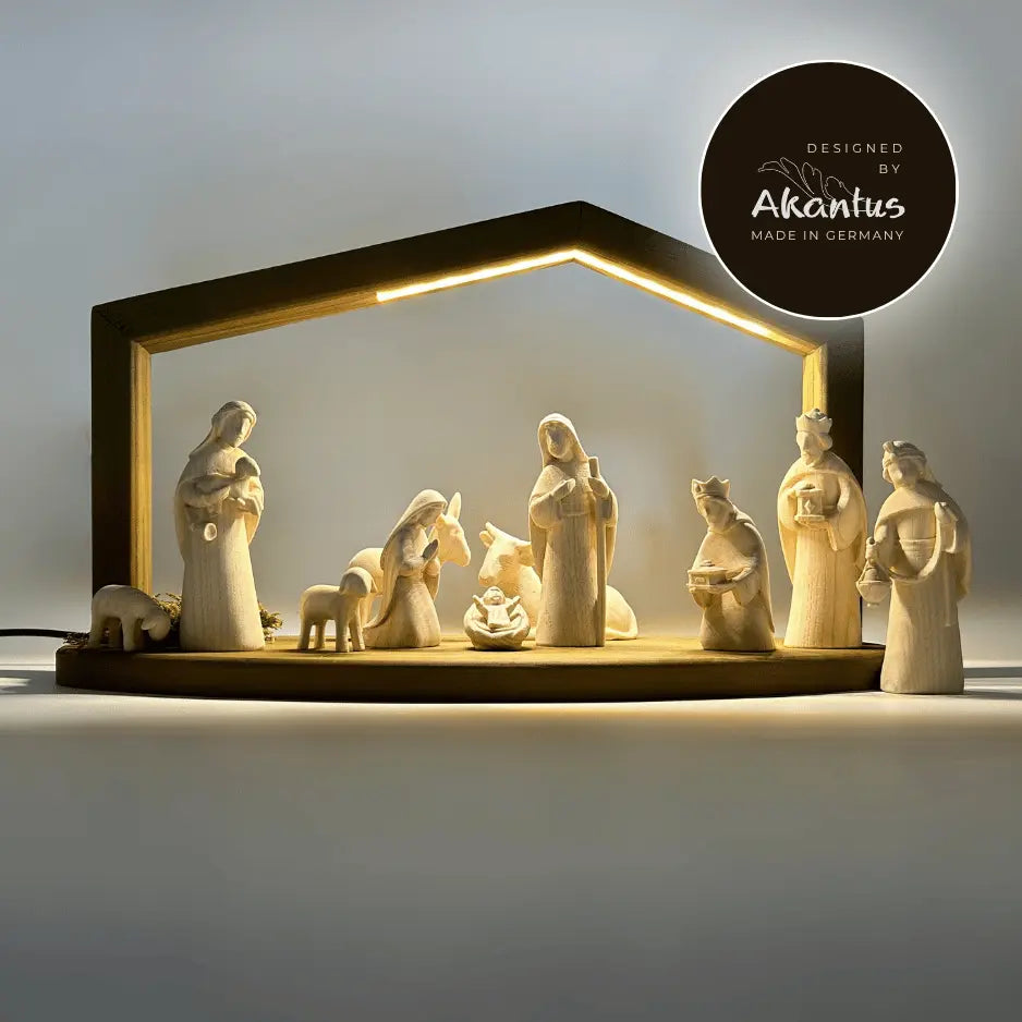 Krippenfiguren Set (11 Figuren) von Akantus natur mit Stall "Akantus Design" brown
