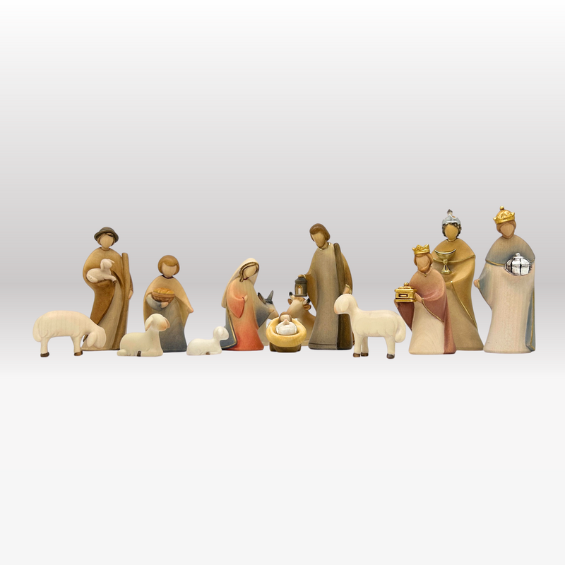 Krippenfiguren Set mit Stall Licht Groß 14 Figuren von Leonardo bemalt