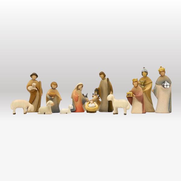 Krippenfiguren Set mit Stall Hl. Nacht groß 14 Figuren von Leonardo bemalt
