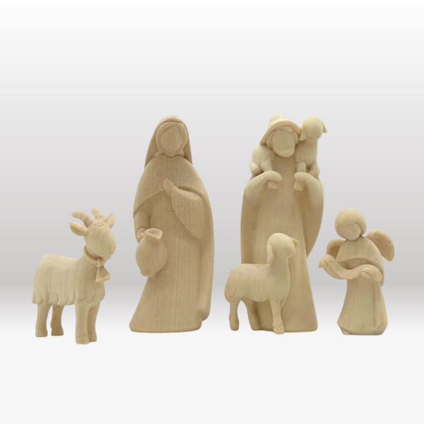 4er Set Frau, Hirte, Engel und Ziege Krippenfiguren von Leonardo natur